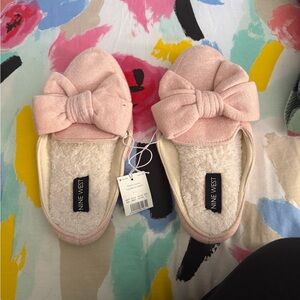 Nine West Blush Pink Bow Slip-On Slippers